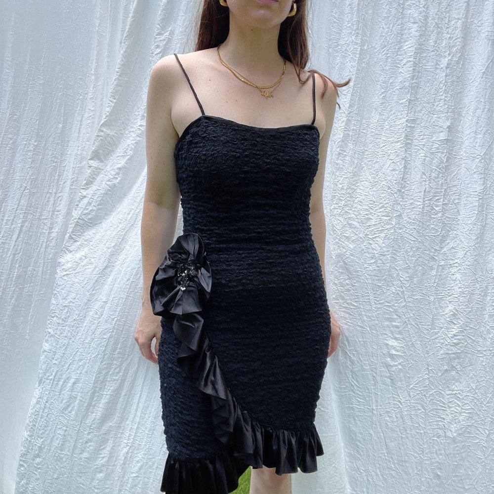 Vintage 80’s Ruched Dress with Floral Appliqué